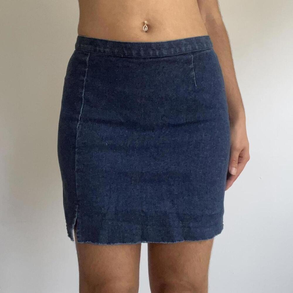 Dark denim mini skirt fits like a glove